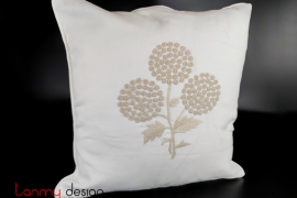 Cushion cover-Beige flower embroidery